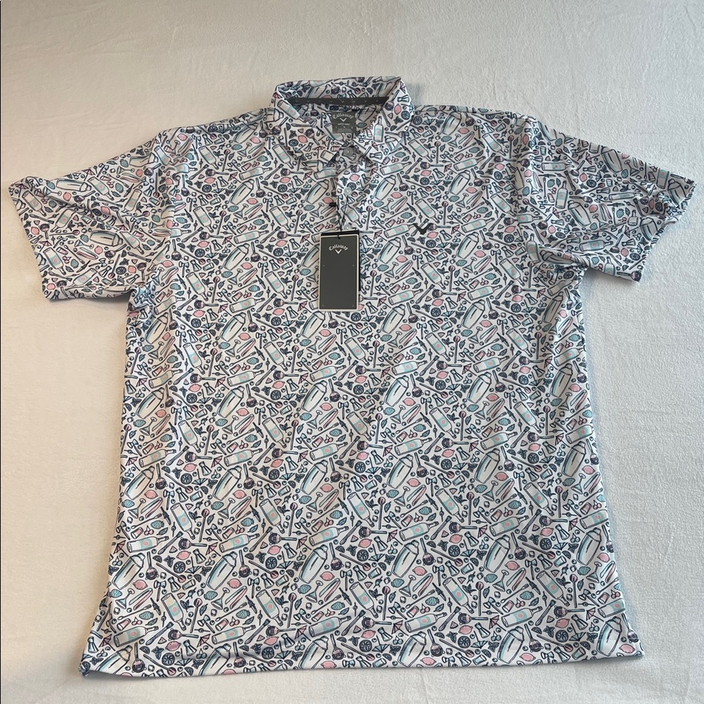Callaway Men's Opti-Dri Cocktail Print Bright White Polo NWT Size L